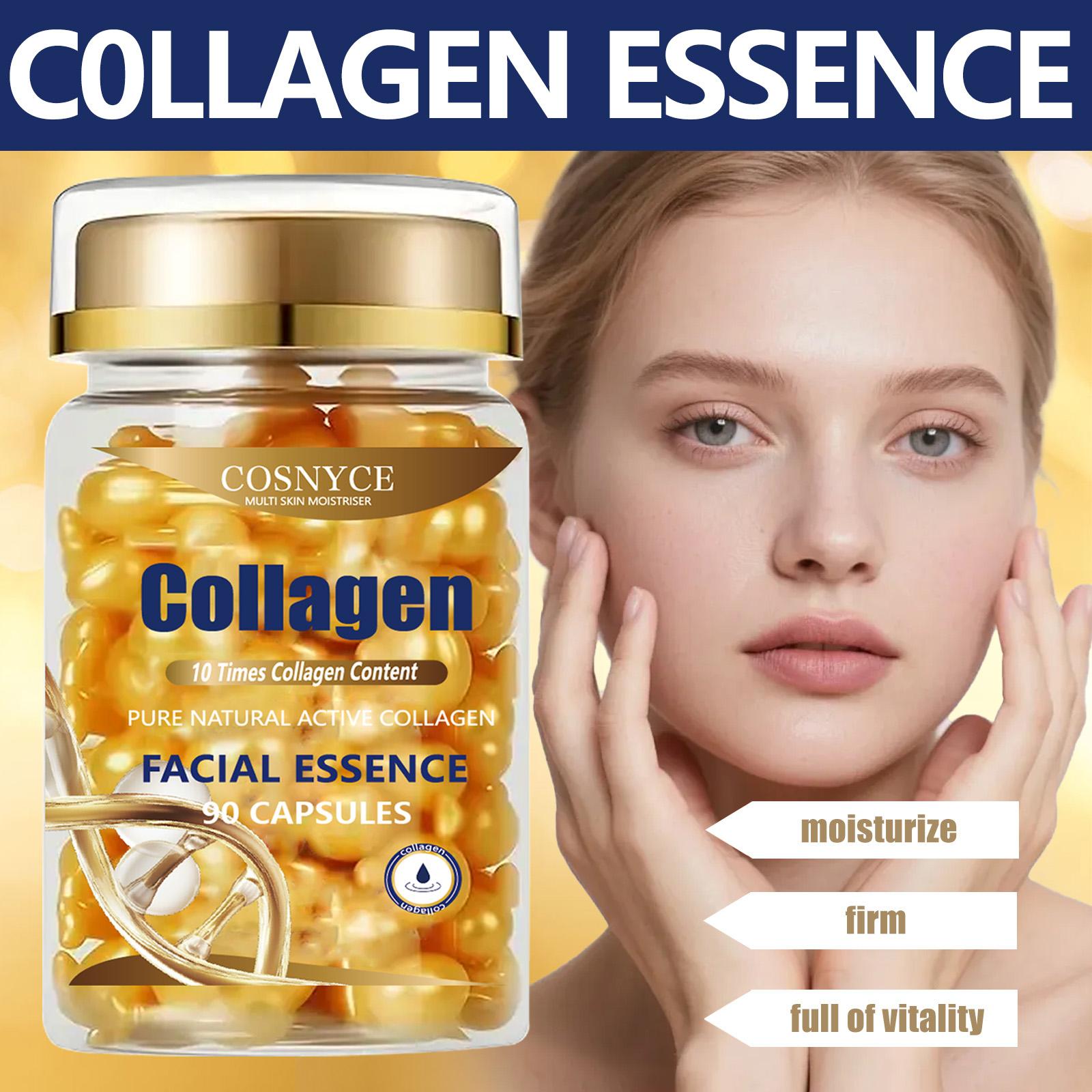 90 Capsules Collagen Essence, Unisex Skincare, Gentle Daily Moisturizing, Collagen Skin Glow, Brightening & Collagen Boosting Collagen Capsules for Smooth, Glossy Skin