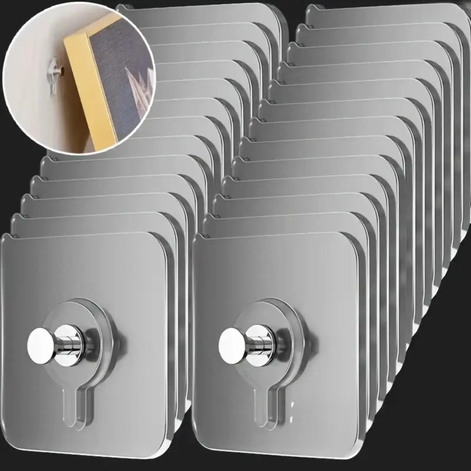 15‑Pack No‑Drill Strong Adhesive Hooks with 6×6 Acrylic Photo Frame Posts, PVC Invisible Nail Screw Stickers, Strong‑Hold Wall Mount Stick‑On Hooks for Storage & Hanging