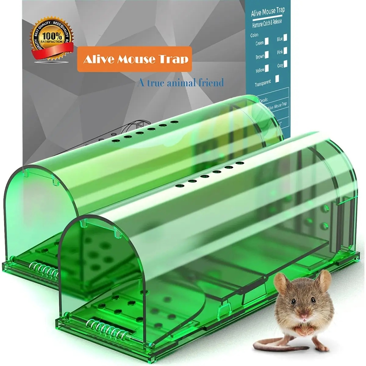 Humane Catch and Release Indoor/Outdoor Mouse Traps Pack of 2, Humane Solution - Easy Set Durable Traps Safe for Pets and Humans - Instantly Remove Unwanted Vermin from Your Home#Operation Catch Jerry