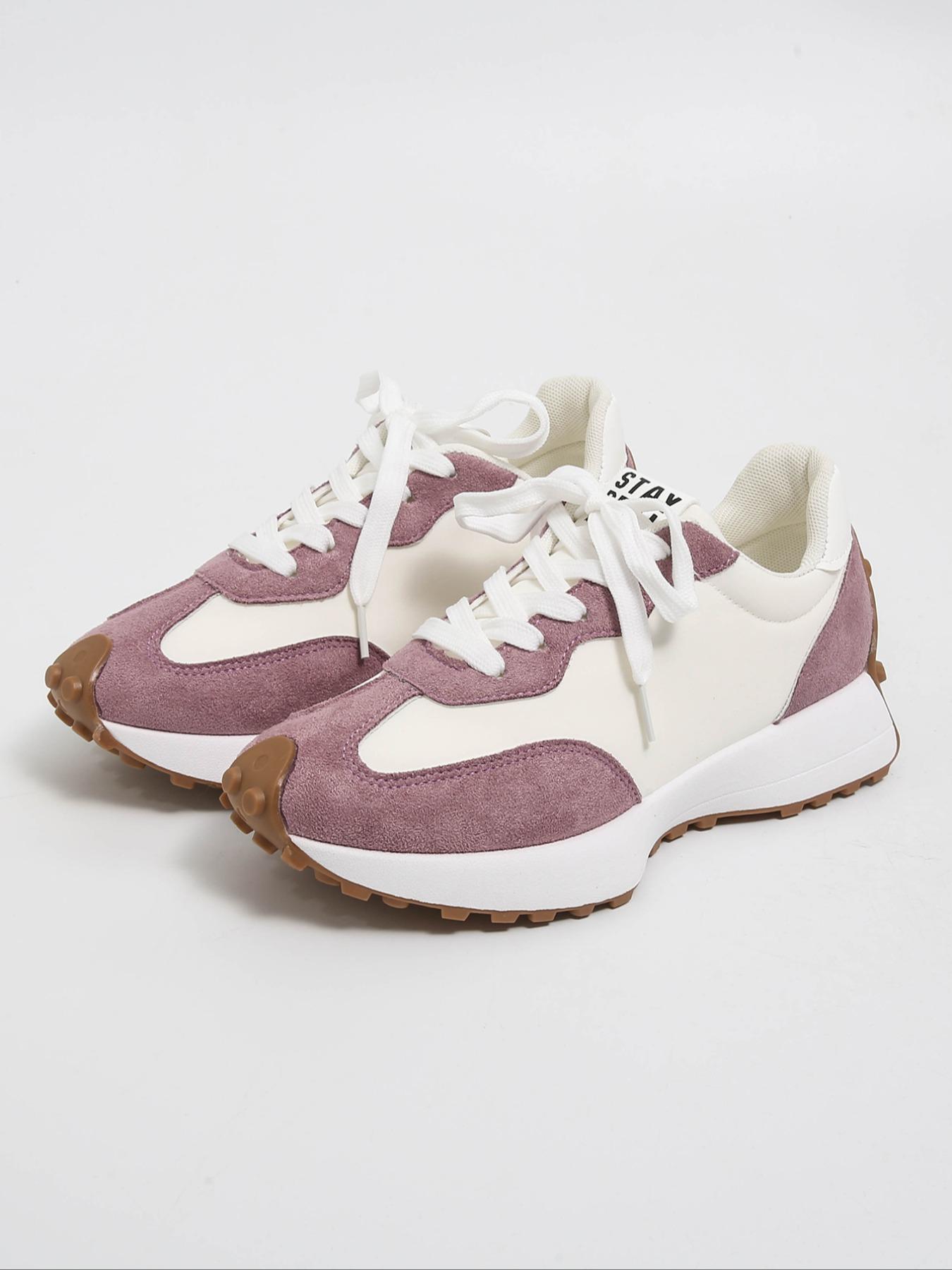 Women's Casual Retro Sport Shoes, Colorblock Design, Student Low Top Flats, Perfect Gift for Her, Round Toe PU Leather Sneakers, Trendy Fashion Sneaker1123