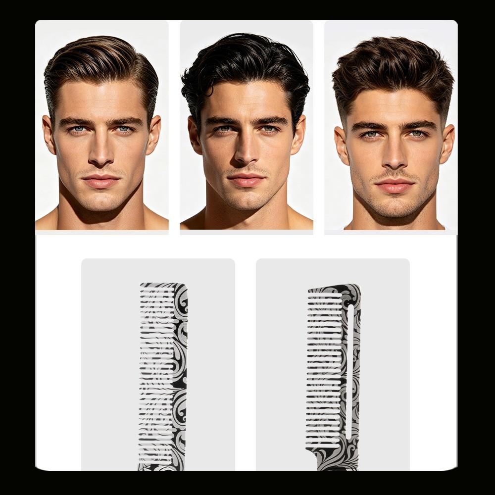 Men's Vintage Engraved Folding Comb, Stainless Steel Anti-Static Portable Hair Comb, Pocket Size Styling Tool, and Options