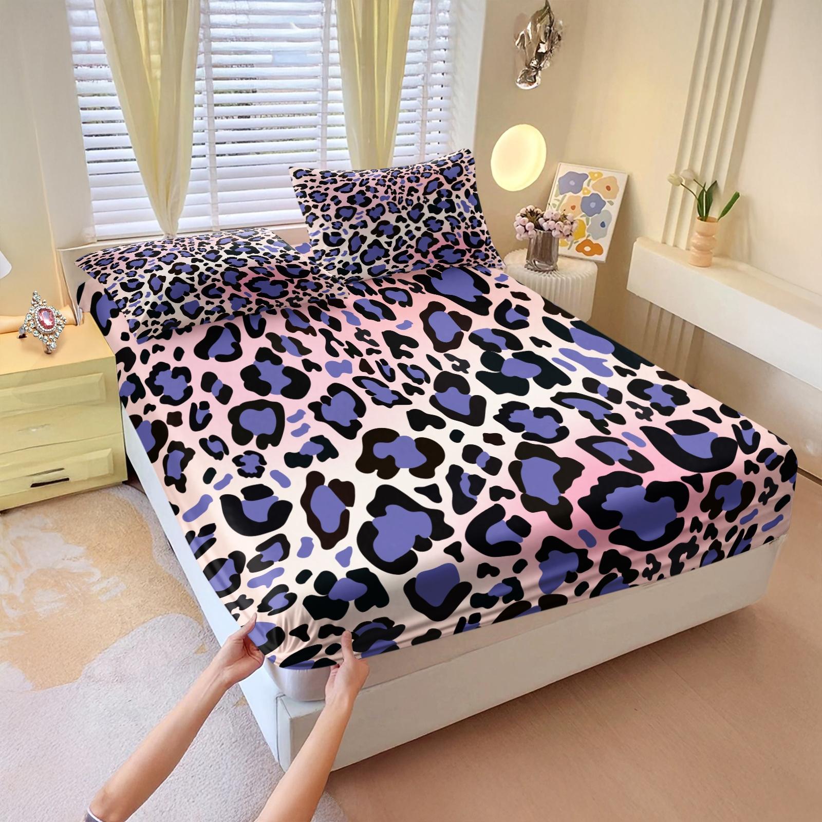 3Pcs Classic Leopard Print Luxury Vintage Boho Fitted Sheet Set, Elastic Edge Wrap Around Mattress, Wrinkle Resistant Non-Slip Easy Care, Ideal Housewarming Birthday Christmas Gift