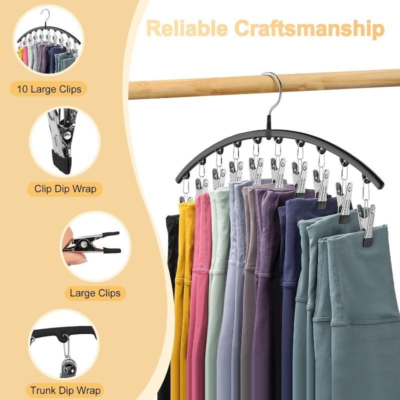 2-Pack: Curved Metal Yoga Pants Hangers With Clips, Curved Shape Hanger — Space-Saving Wardrobe Organizers, Featuring a Curved Design and Multi-Colored Stainless Steel Clips, These Hangers Are Windproof and Non-Slip — Each Pants Rack Includes 10 Clips