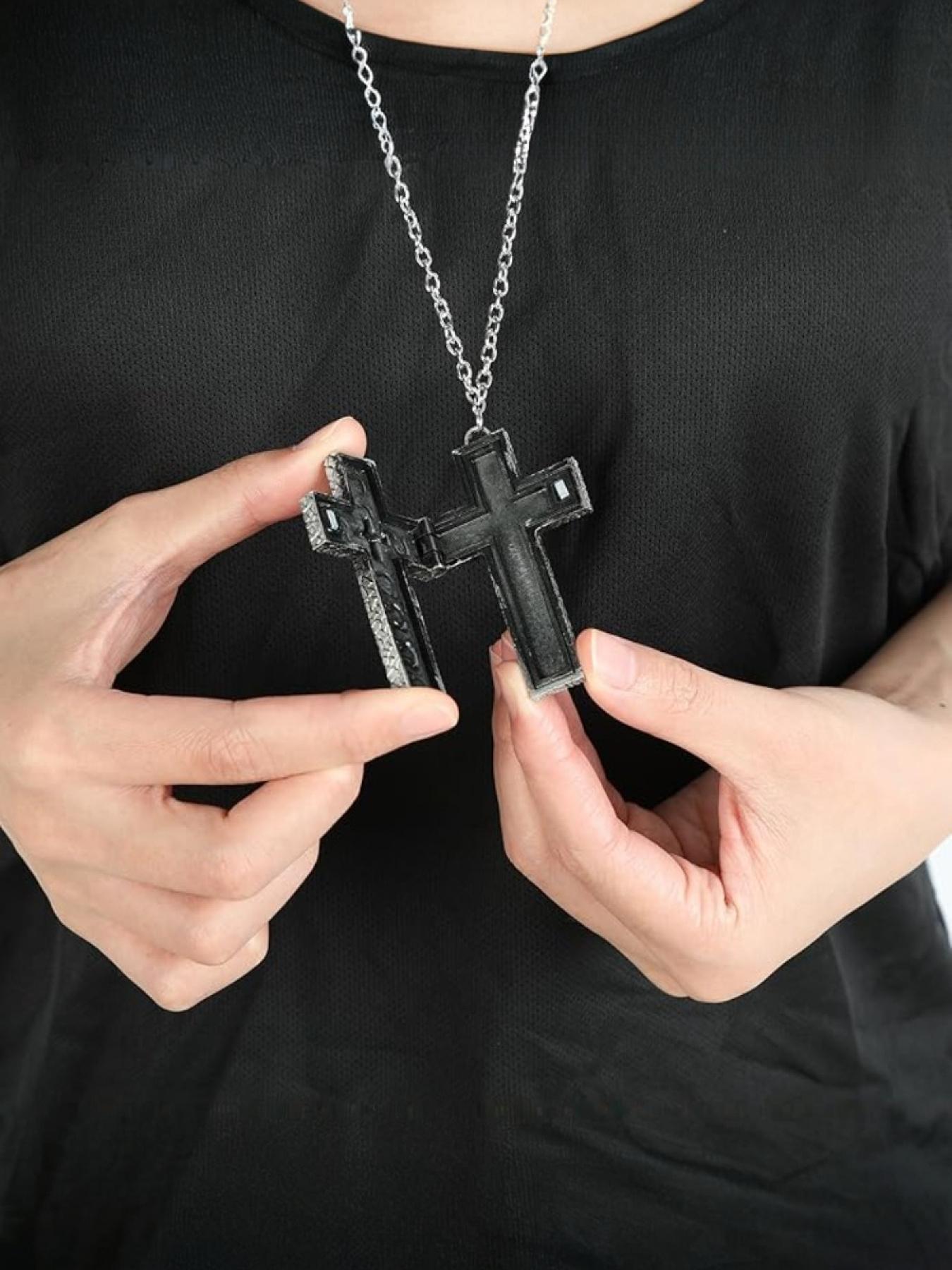 Men's Unique Cross Squid Necklace, Vintage Handmade Pendant, Hidden Compartment Design, Role Play Accessory, Fall Fashion