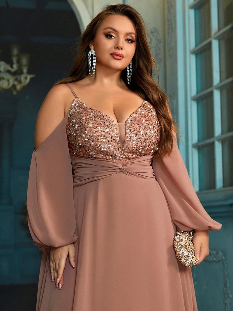 Women's elegant deep V-neck spaghetti strap sequin maxi dress,lantern sleeves chiffon dress, plus-size twisted waist A-line hem formal gown, holiday prom party dresses, wedding guest dresses, bridesmaid dresses,Champagne Color upscale cocktail dress Women's elegant deep V-neck spaghetti strap sequin maxi dress,lantern sleeves chiffon dress, plus-size twisted waist A-line hem formal gown, holiday prom party dresses, wedding guest dresses, bridesmaid dresses,Champagne Color upscale cocktail dress