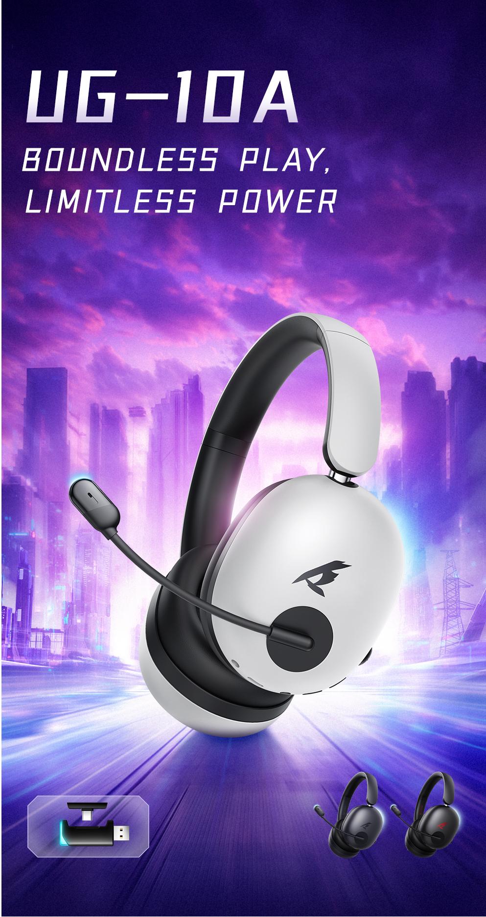 Picun UG-10A Wireless Gaming Headset - 7.1 Surround Sound, -56dB Noise Cancelling, 100H Battery Life, 40mm Drivers, Quad-Mode Connectivity (2.4G/Bluetooth/Wired), RGB Lighting, HD Mic for PC/PS4/PS5