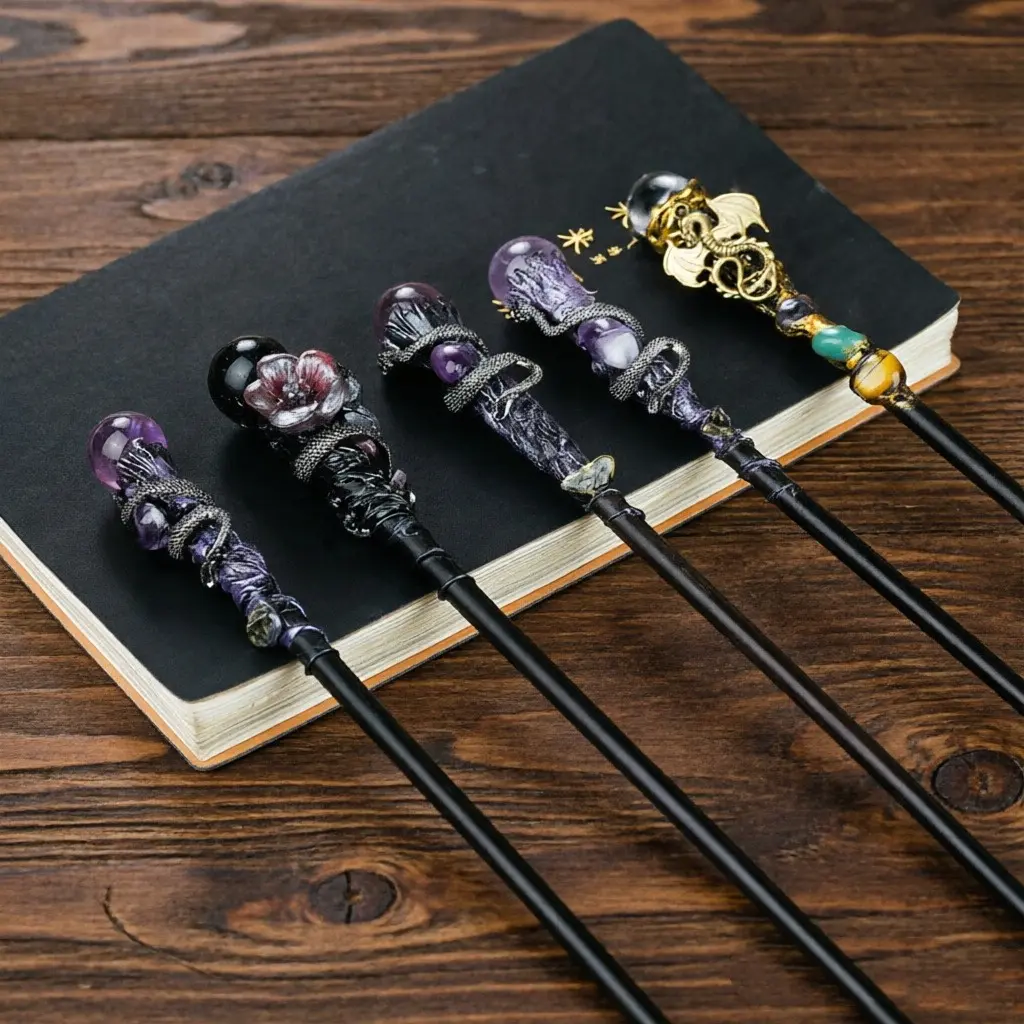 Handmade Wizard Magic Wand with Crystal, Magical Gothic Dragon Snake Cosplay Prop, Vintage Halloween Costume, Wiccan Witchcraft Gift