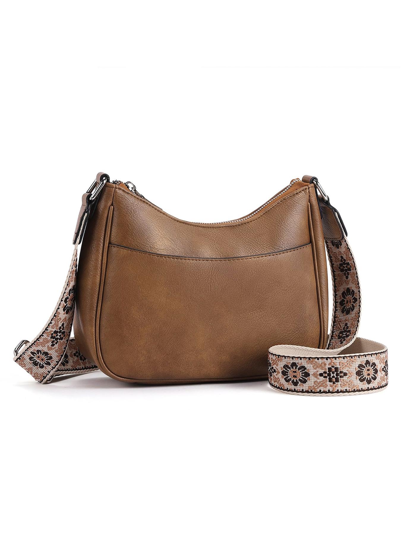 Women's Vintage Crossbody Bag, Fashionable Pu Leather Zipper Shoulder Bag with Adjustable Strap, Casual Crossbody Bag for Daily Used, Adjustable Strap Purse