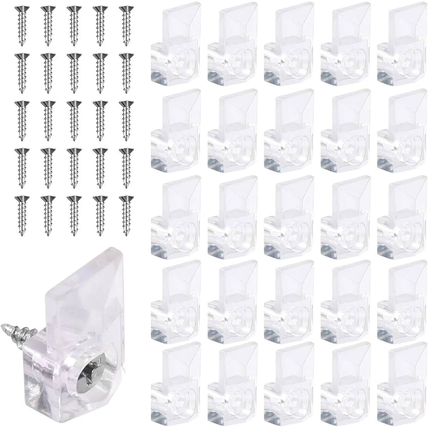 25 count Mirror Hangers for The Wall, Mirror Holder Clips, Clear Plastic Mirror Mounting Clips, Glass Retainer Clips Kit  Mirror  Hardware Frameless Kit for Wall and Fixed Mirror Box Door