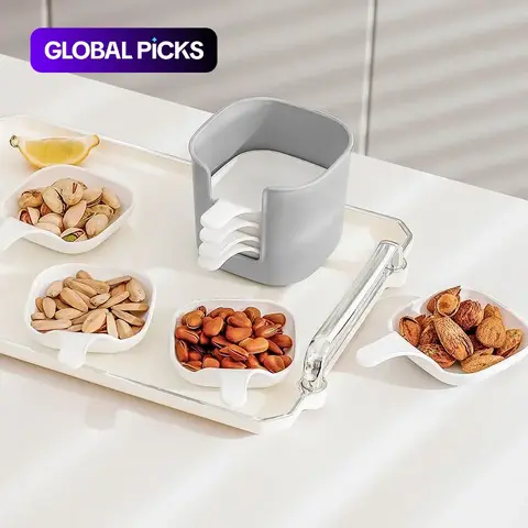 Dipping Sauce Plate & Holder Set, 7 Counts/set Serving Vinegar & Soy Sauce Dish Set Including 6 Seasoning Dishes and 1 Storage Box, Dipping Sauce Plate Set, Kitchen Accessories, Kitchenware #GLOBAL PICKS