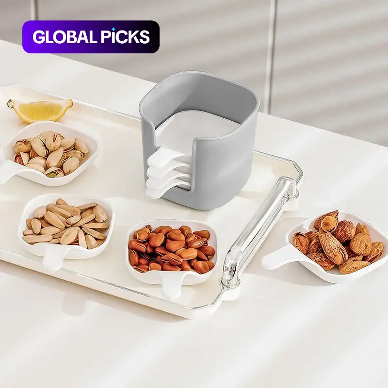 Dipping Sauce Plate & Holder Set, 7 Counts/set Serving Vinegar & Soy Sauce Dish Set Including 6 Seasoning Dishes and 1 Storage Box, Dipping Sauce Plate Set, Kitchen Accessories, Kitchenware #GLOBAL PICKS