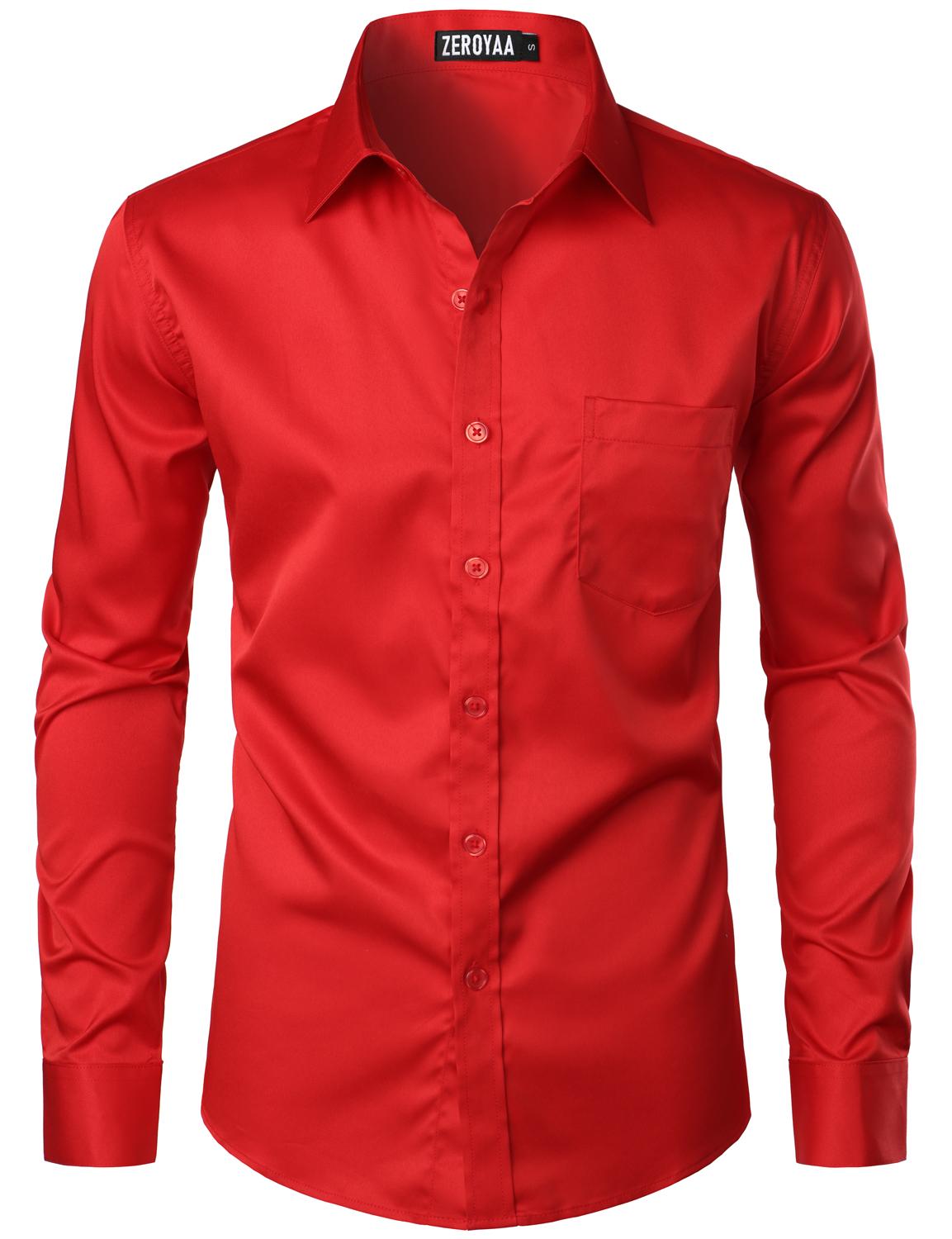 ZEROYAA Men's Beige Polyester Long Sleeve Button-Up Dress Shirt with Left Chest Pocket Urban Casual Business Slim Fit Tops