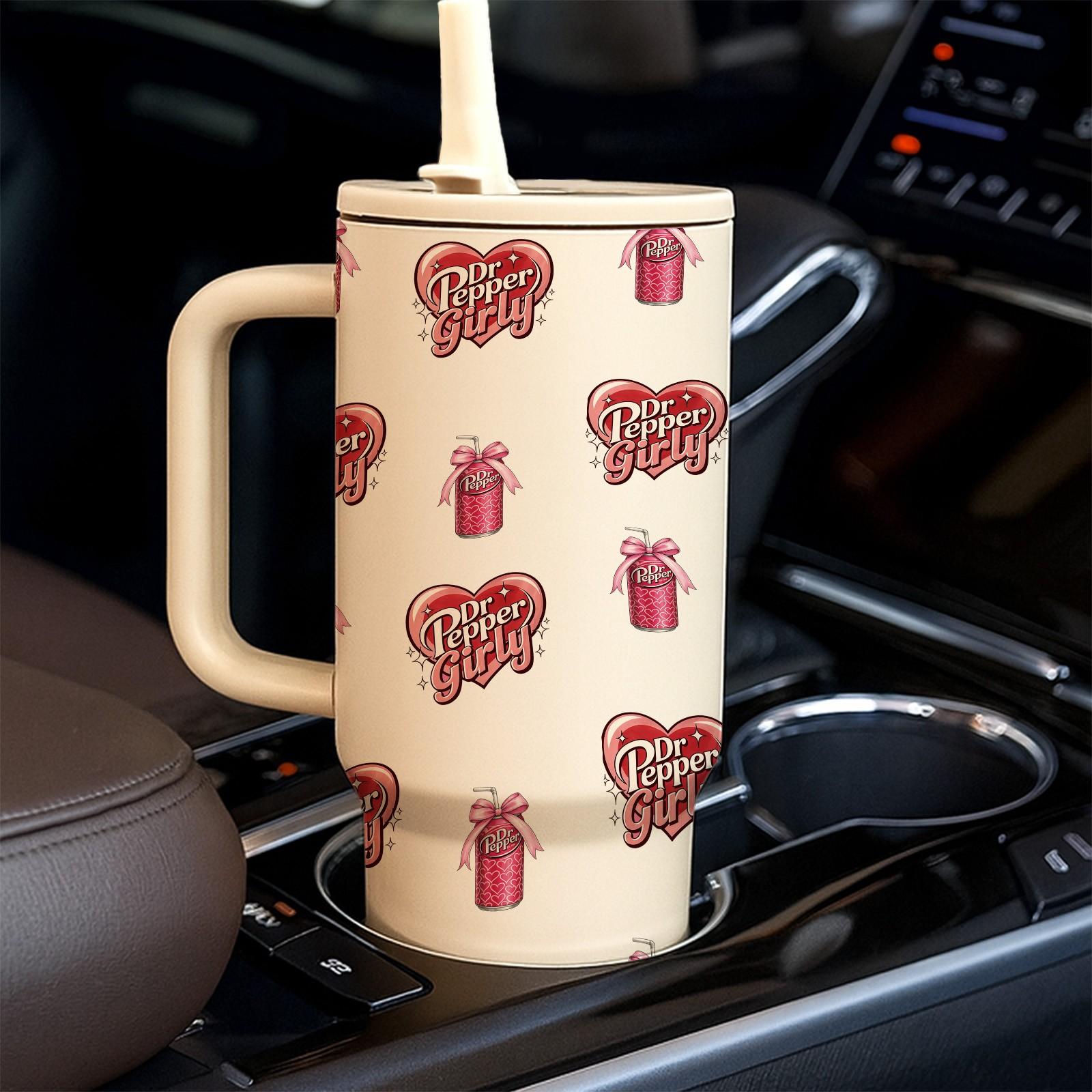 40oz Insulated Tumbler With Handle, Drinkware, Dr Pepper Girl All Over Print Thermal Mug, Soda Aesthetic Design, Double Wall Vacuum Cup For Hot Cold Drinks, Leak Resistant Lid, Birthday Valentine Mother’s Day Gift For Women Friend