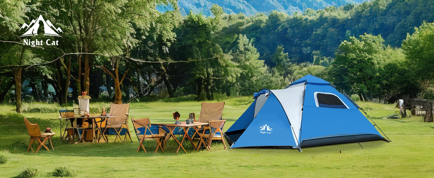 Night Cat Family Camping Tent - 2-3 Person Instant Hydraulic Setup Foldable Dome with Detachable Porch, Double Layer 210D Oxford Waterproof Canopy, Windproof Portable Comfy Tent with B4 Mesh, Moisture-Proof 190T Polyester Fabric for Car Camping