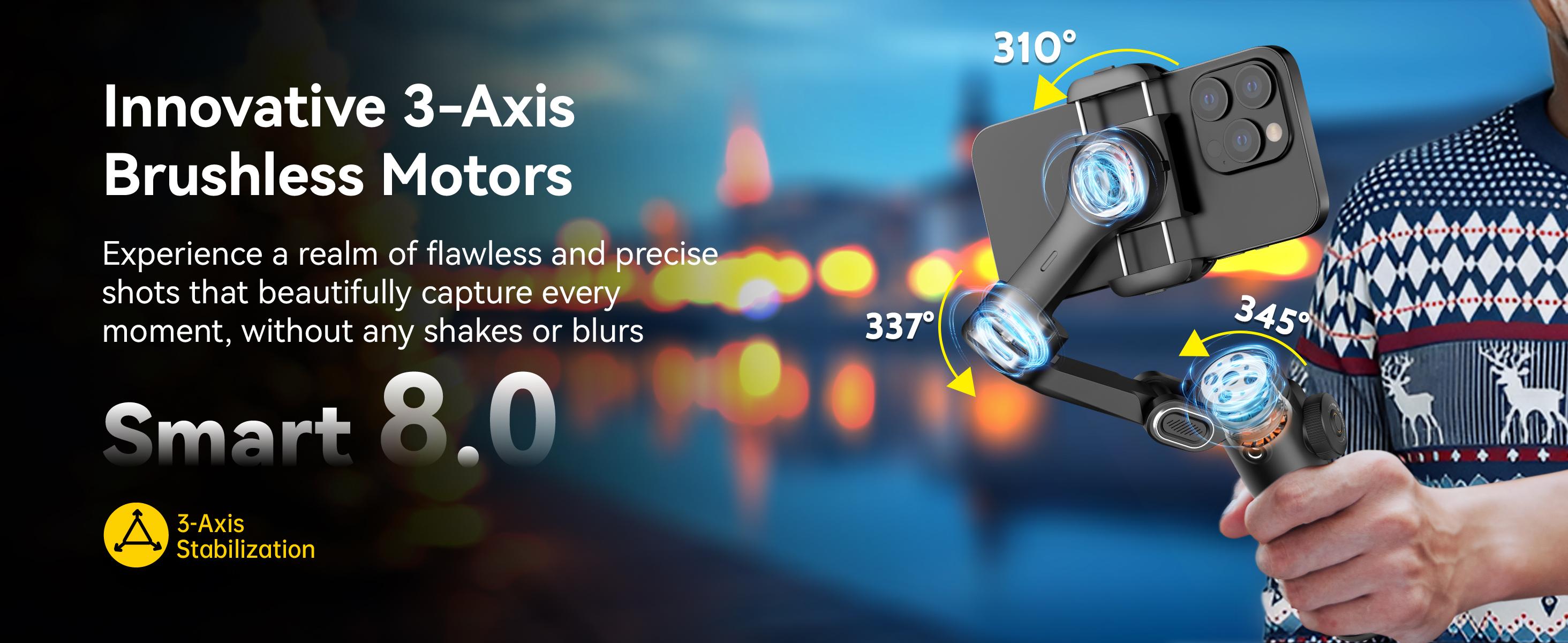 AOCHUAN Gimbal Stabilizer for iPhone, 3-Axis Smartphone Gimbal Built in 7.8' Extension Rod, Portable Gimbal Stabilizer w/OLED Display for iPhone/Android, Perfect for TikTok YouTube Vlogging-Smart X2 Black