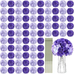 100 Pcs Artificial Hydrangea Flowers Hydrangea Flower Heads with Stems Silk Faux Flowers for Wedding Centerpiece Fake Bouquet Home Indoor Decoration (Dark Light Purple)