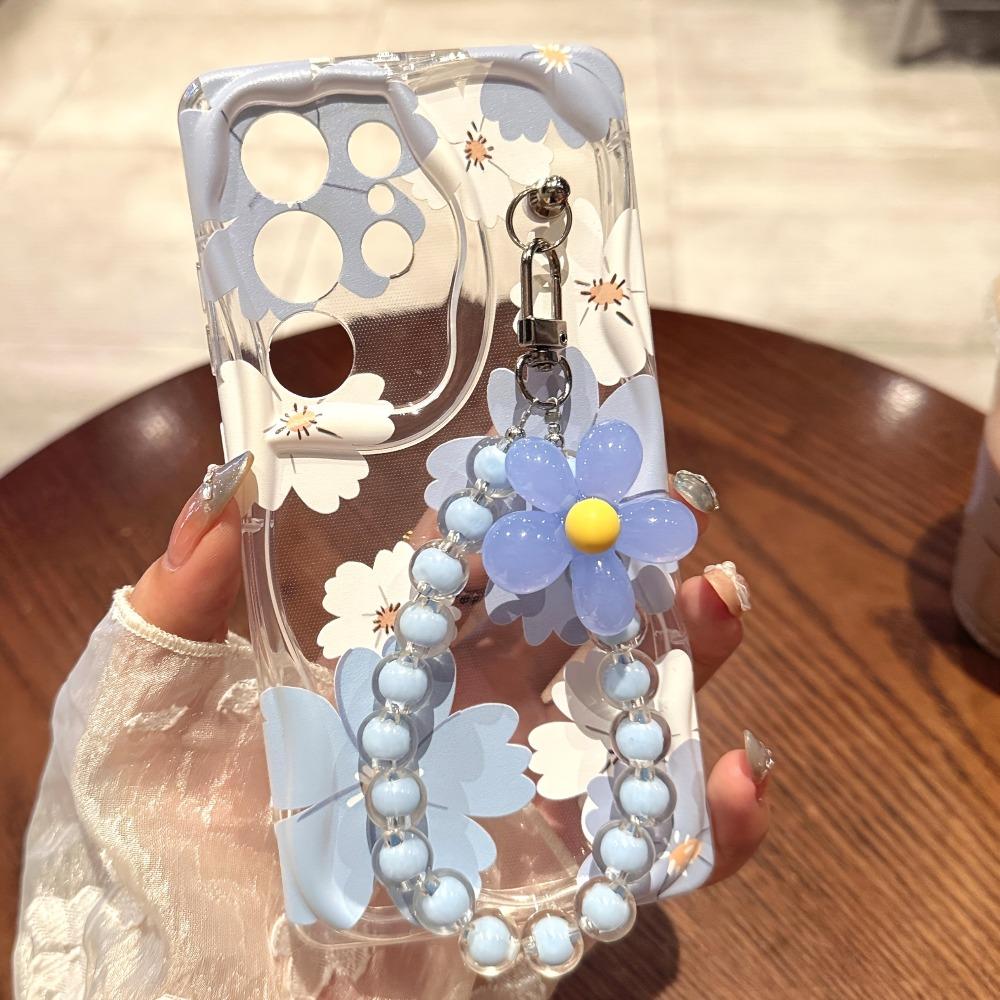 Design Blue Purple Transparent All Inclusive Anti Fall Phone Case With The Same Pearl Chain For Infinix Smart 10 Plus 9 7 8 Tecno Spark 40 40C 20 20C 30C Go 2024 2023 2025 1 1S 2 2S Hot 60 Pro Plus 50i 60i Back Cover