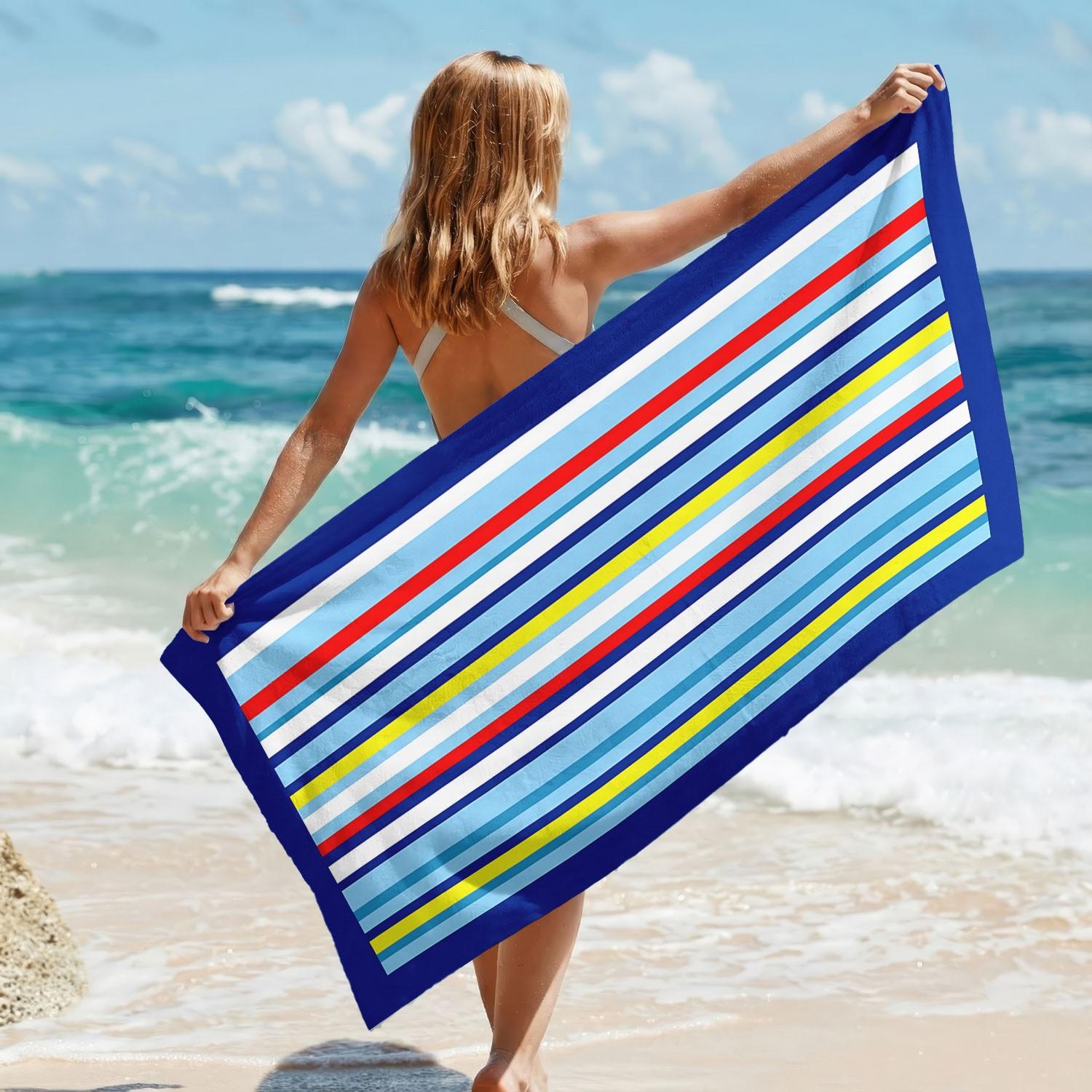 Stripe Beach Towel, Extra Large Quick-Dry Bath Towel, Polyester Fiber, Ideal for Swimming, Camping, Travel