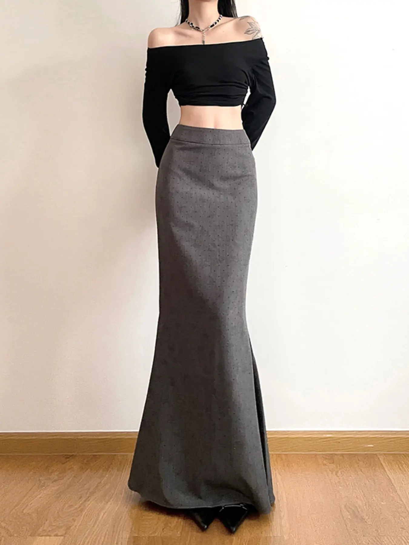 Women Rhinestone Butterfly Mermaid Maxi Skirt, High Waist Bodycon Fishtail Long Pencil Skirt, Elegant Formal Party Bottoms