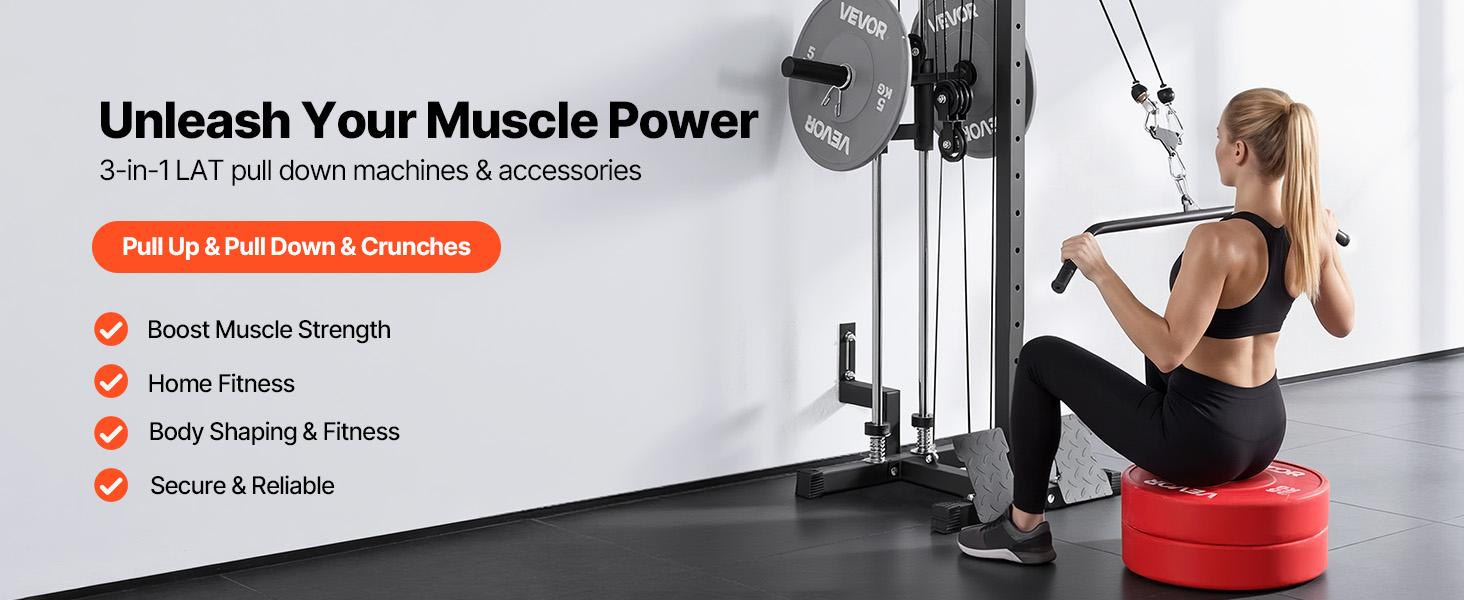 VEVOR LAT Pull Down Machine, 3-in-1 Row Cable Machine, Cable Machines Home Gym with 18-Level Height Adjustment, Wall-Mount Design, Load 500 lbs Lat Tower for Full-Body Workouts, Single-Arm Training