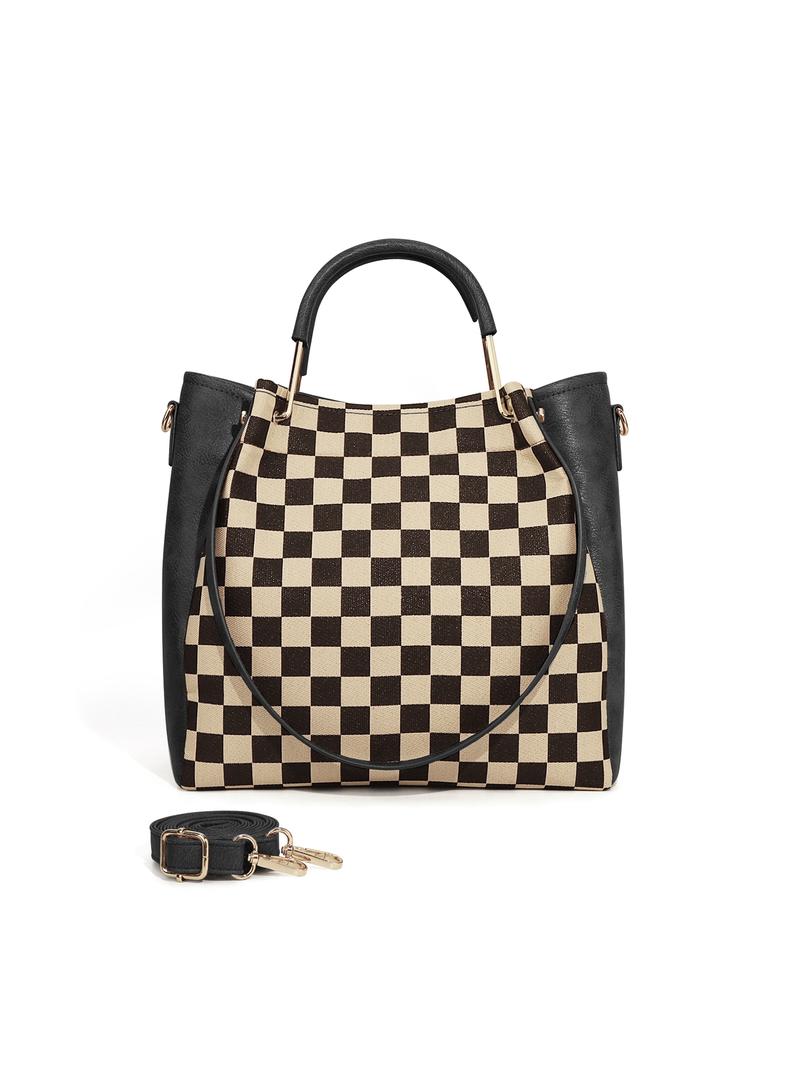 Women's Fashionable Checkered Handbag Set, Including Large Capacity Handbag & Crossbody Bag, Trendy Versatile Daily Commuting Bag Set