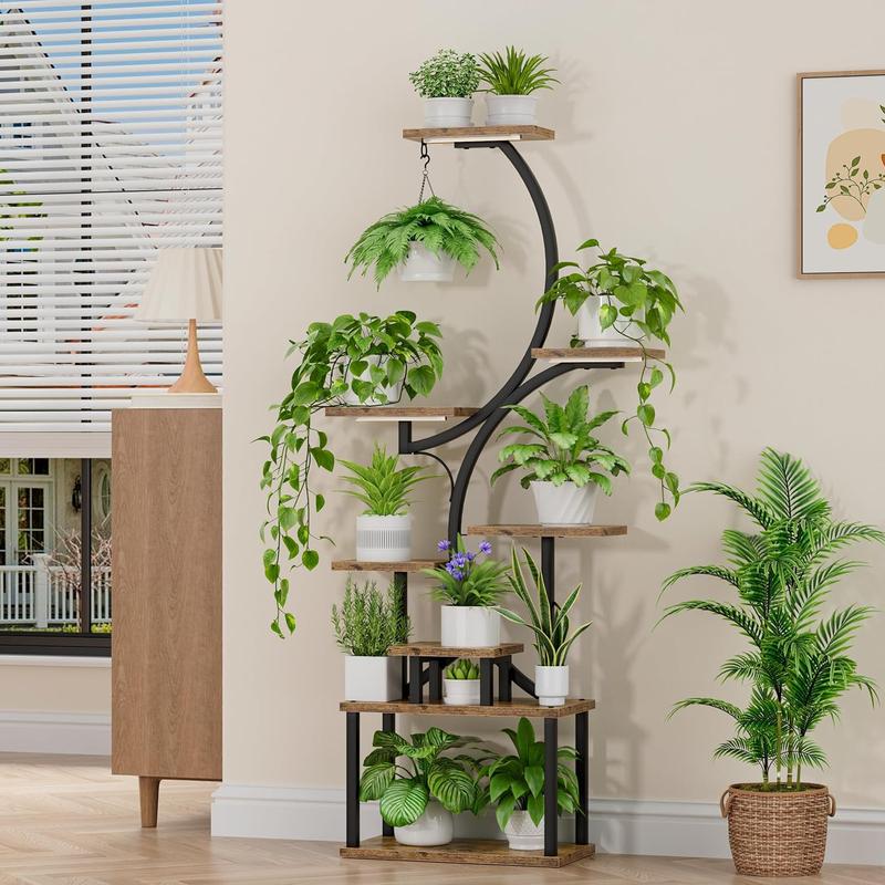 POZILAN Plant Stand Indoor with Grow Lights, 8 Tiered Indoor Plant Shelf, 62" Tall Plant Stand for Indoor Plants Multiple, Metal Plant Flower Holder, S-Shaped Plant Rack for Home,Patio(Patent Design) Adjustable Artistic Decorative