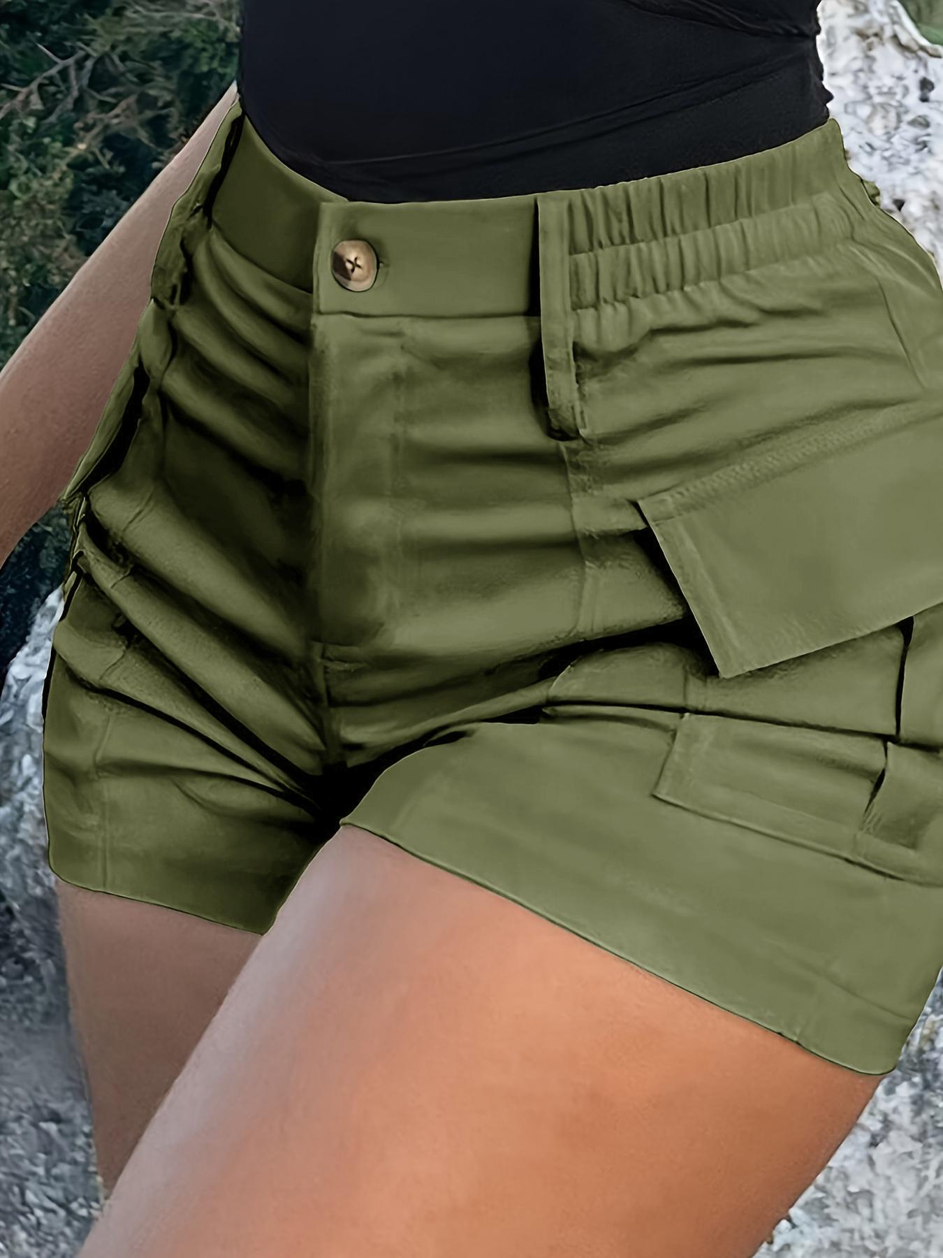 Women's Solid Color Cargo Shorts, Casual Fashion Pocket Design Shorts for Daily Wear, Casual Fashionable Shorts, Ladies Bottoms for Summer Women's Solid Color Cargo Shorts, Casual Fashion Pocket Design Shorts for Daily Wear, Casual Fashionable Shorts, Ladies Bottoms for Summer
