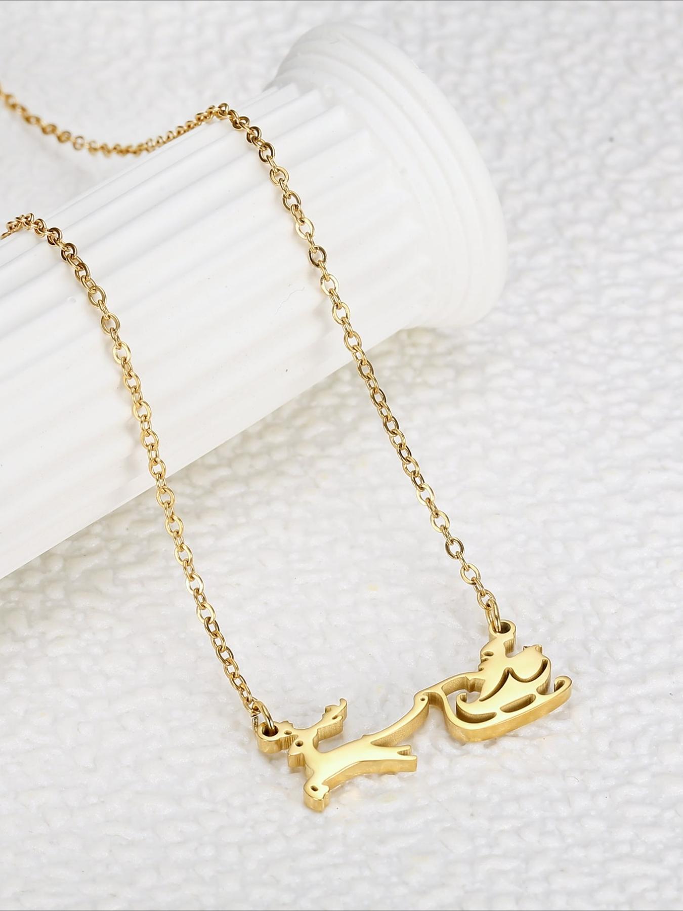 Santa Claus Elk Sled Pendant Necklace, Stainless Steel Non Fading, Personalized Versatile Accessory, Christmas Accessories