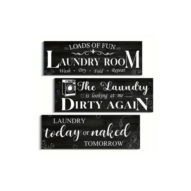Laundry Room Wooden Wall Decor, 3 Counts/set Letter Pattern Wall Art, Wood Sign, Wall Decor Plaque, Wall Decor for Home Living Room Bedroom Bathroom, Bathroom Decorations, Hanging, Home Decor Products