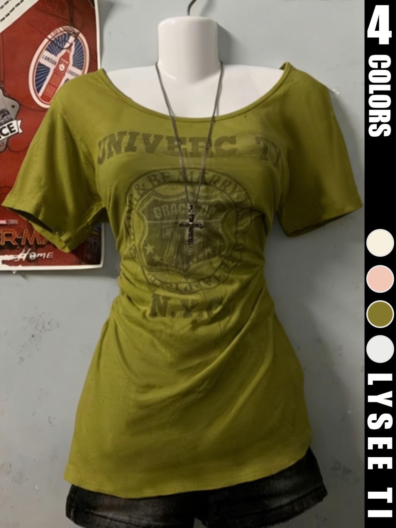 Fashionable Casual Women's Letter and Number Printed Loose Comfortable Round Neck T-Shirt, Ideal for Relaxed Daily