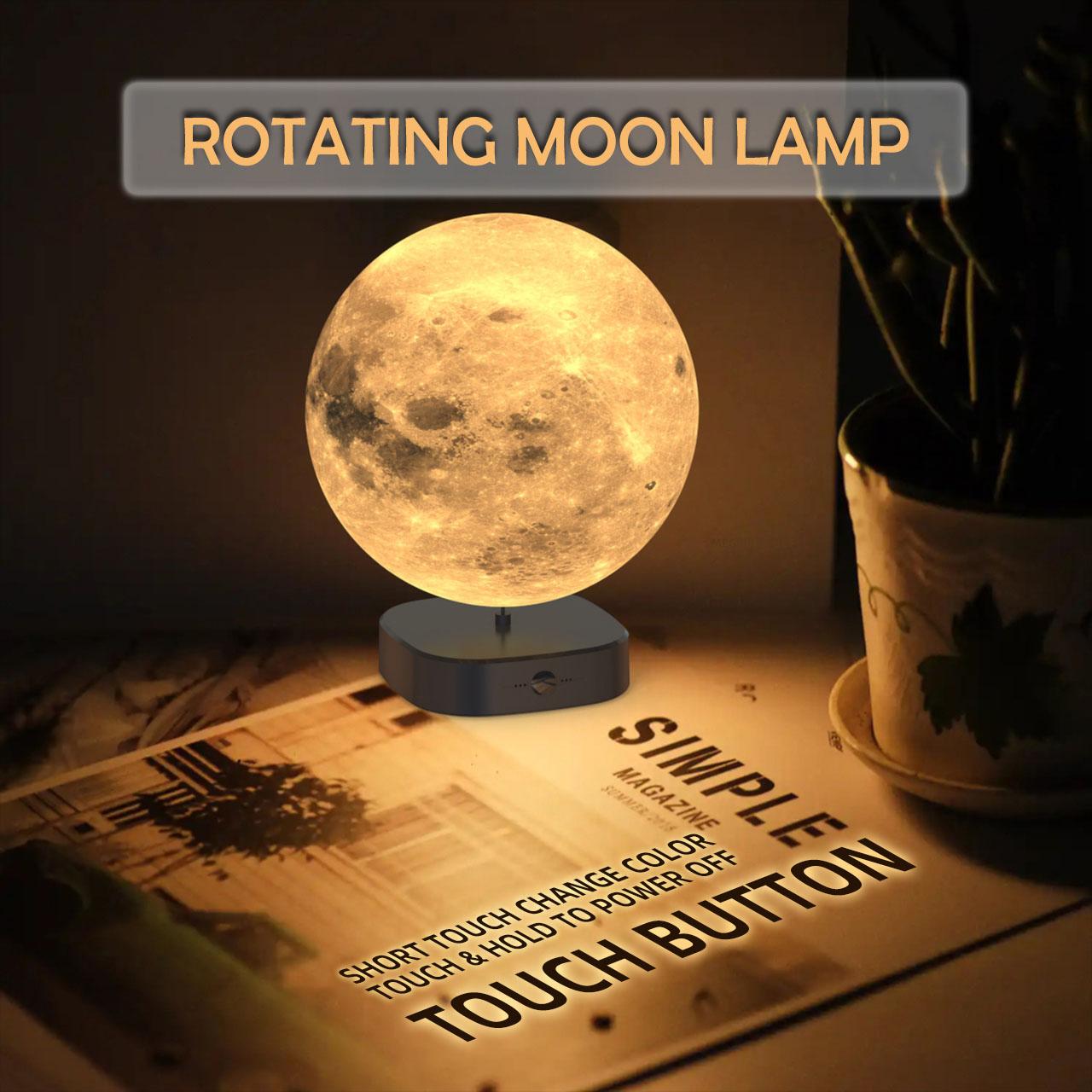 Floating Moon Lamp Night Light Touch Switch Light Sensor Slow Rotation Wireless Power 3D Printed Ball Three Color Lights Decorative Light Desk Decor Gift