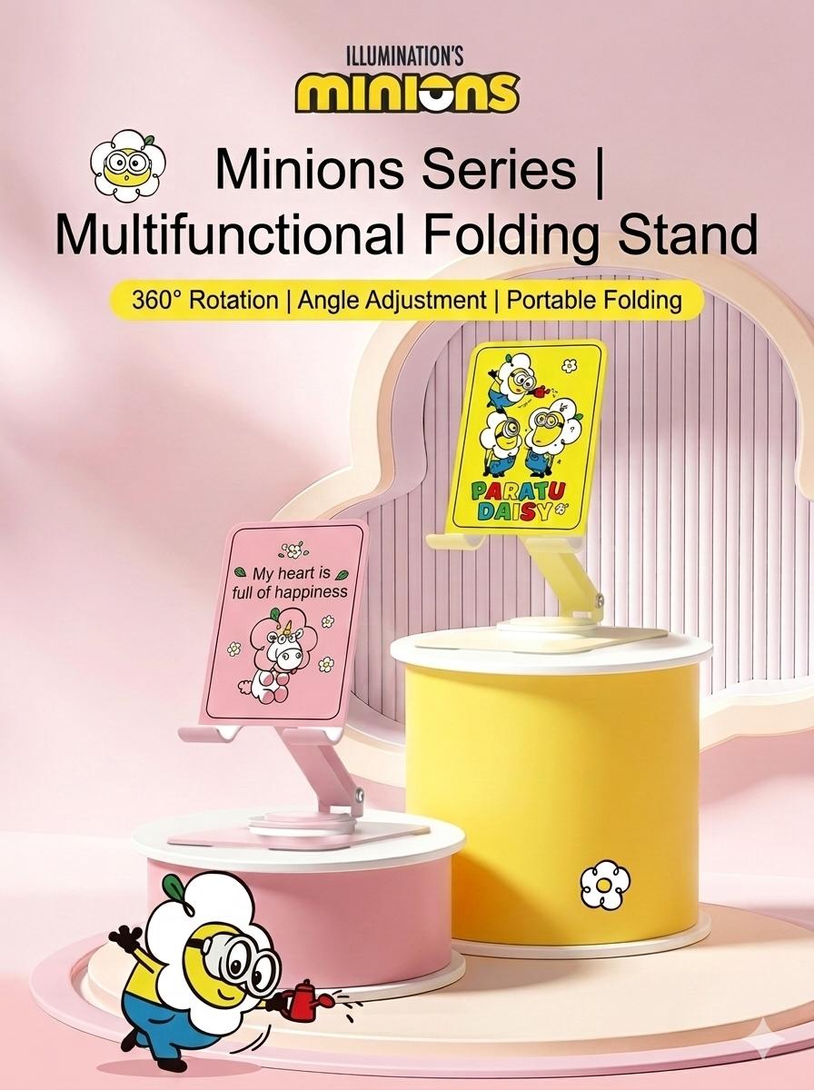 Cute Minions 360° Rotating Phone Stand Foldable, Adjustable, And Portable Desktop Holder (360-Degree Rotation, Secure & Stable)