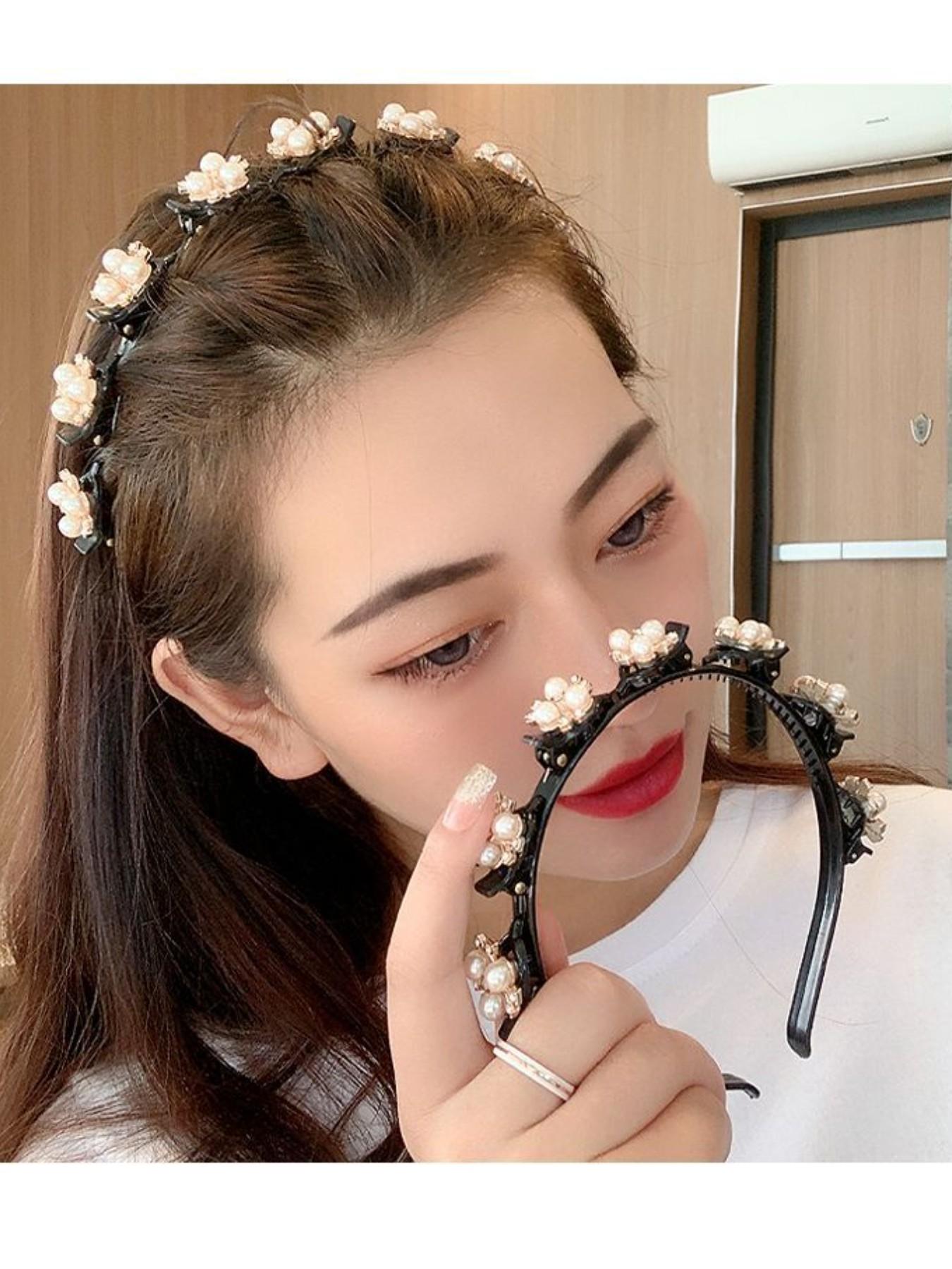 2pcs Women Floral Hair Accessories Set, Four Leaf Clover Casual Geometric Design Headbands & Clips, Perfect for Weddings Parties Daily Wear