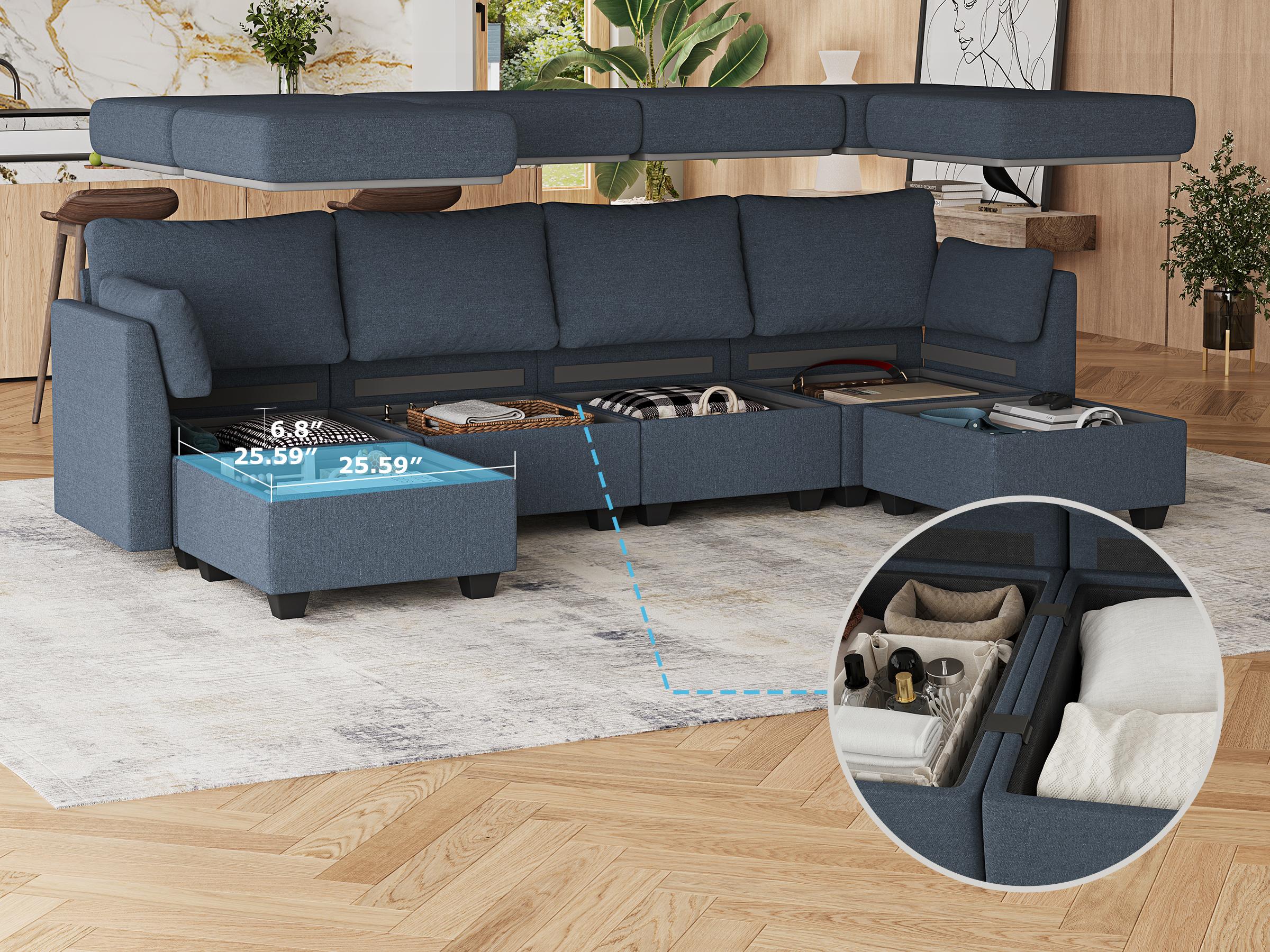 【4 Packages】114.17" Modular Sectional Sofa, 6 Seat Modular Couch with Storage, Memory Foam, Convertible Sectional Couches for Living Room, U Shaped Comfy Modular Sofa with Chaise