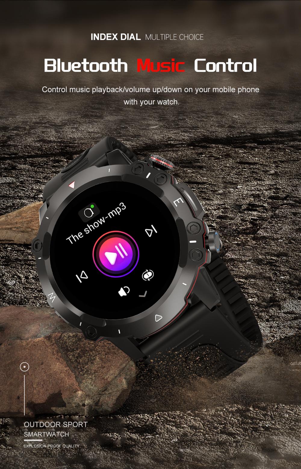 ZW48 Tactical Bluetooth Calling Smart Watch 1.46 Inch HD Round Display LED Flashlight for Outdoor Fitness Daily Wear