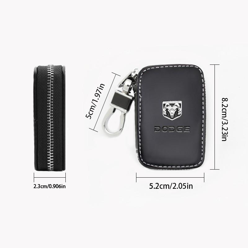 Leather Car Key Protection Bag, Zipper Design, Fits Dodge Sxt Dart Challenger RAM 1500 Charger Avenger Accessories