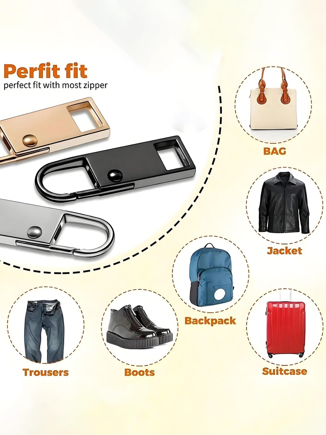 Metal Detachable Zipper Pulls, Replaceable Metal Zip Sliders, DIY Zipper Pulls for Bags Shoes Clothes, Travel Essentials, Removable Zipper