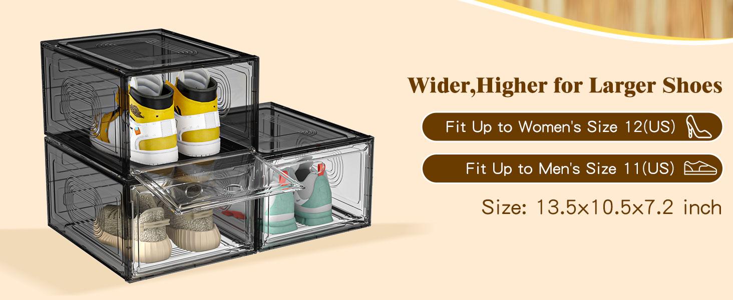 7CODE Thicken & Sturdy 12 Pack Stackable Shoe Organizer White Plastic Storage Box for Sport Sneaker Display Upgraded Sturdy Shoe Container Room Set