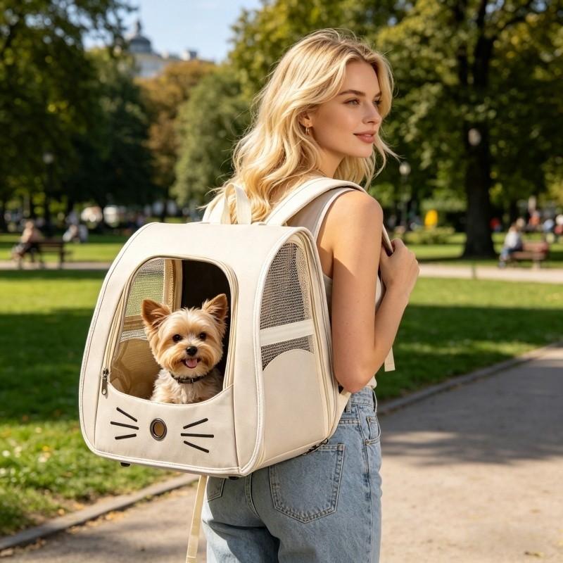 Transparent Bubble Window Cat Face Design Pet Backpack, Wide Strap Foldable Breathable Dog Bag, Ideal for Festive Occasions, Comfortable Travel Essential