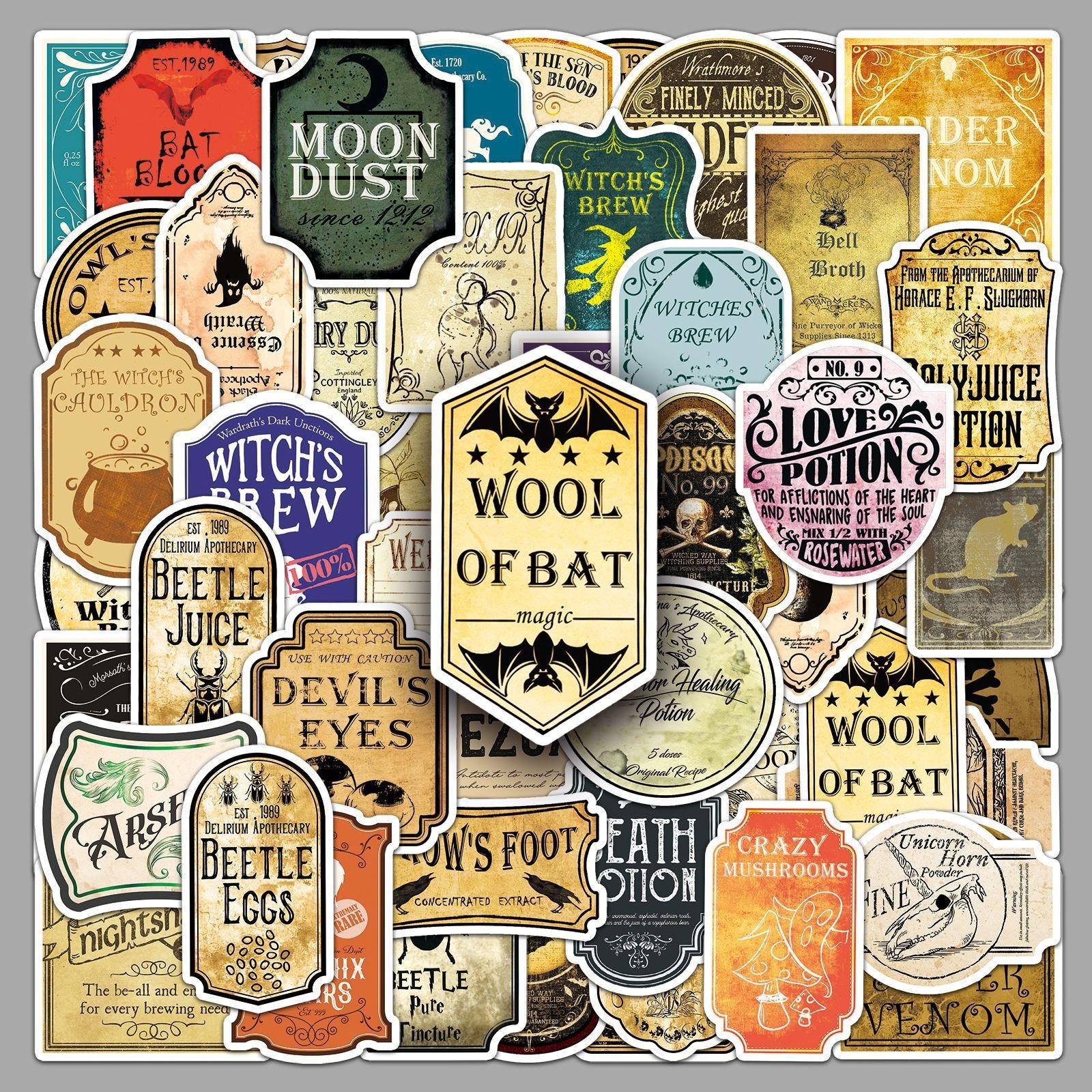 50 Magic Potion Labels Stickers, Self-Adhesive Planner Stickers, Skateboard Stickers, Notebook Stickers, Creative Decor, Kids Craft Supplies, Ideal Gift