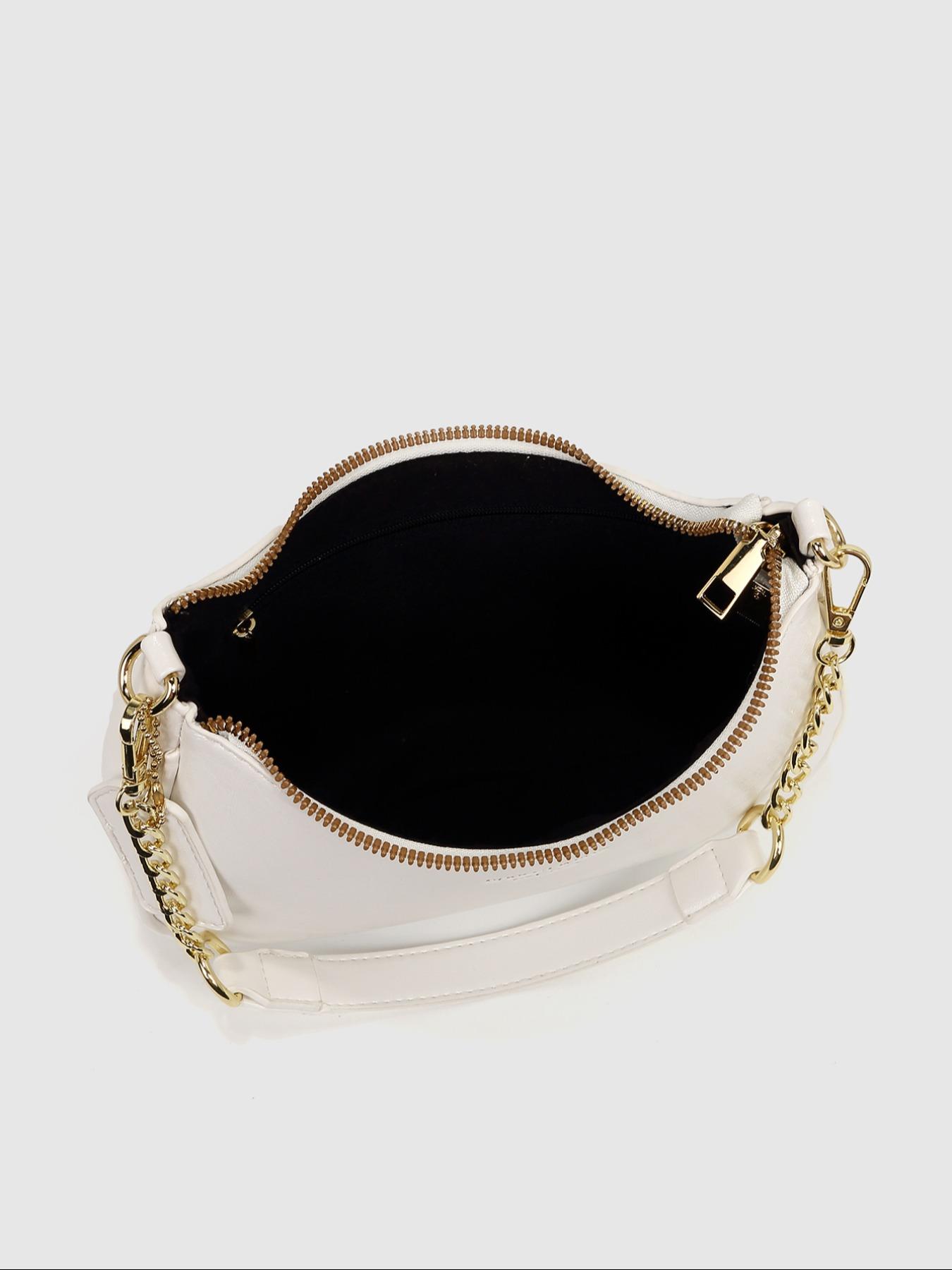 Autumn Winter Vintage Fashion Elegant Letter Pattern Shoulder Bag, Crescent Moon Crossbody Bag with Chain Strap, Cherry Pendant Decor, Handbag Shoulder Bag