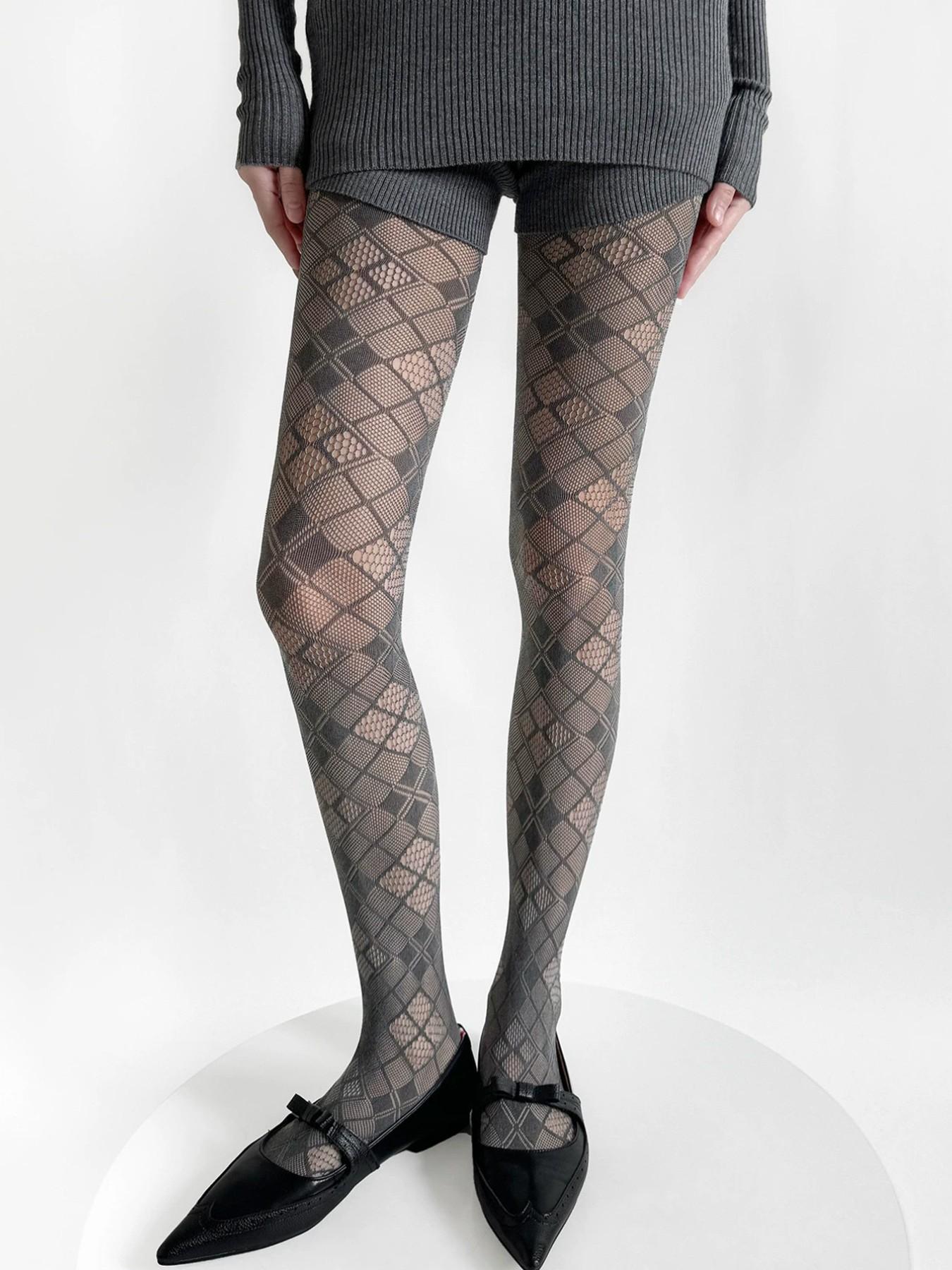 Rhombus Grace Net Pantyhose for Women, High Elasticity Anti-Pick, Vintage Slimming Commuter Style, Full-Length Fashion