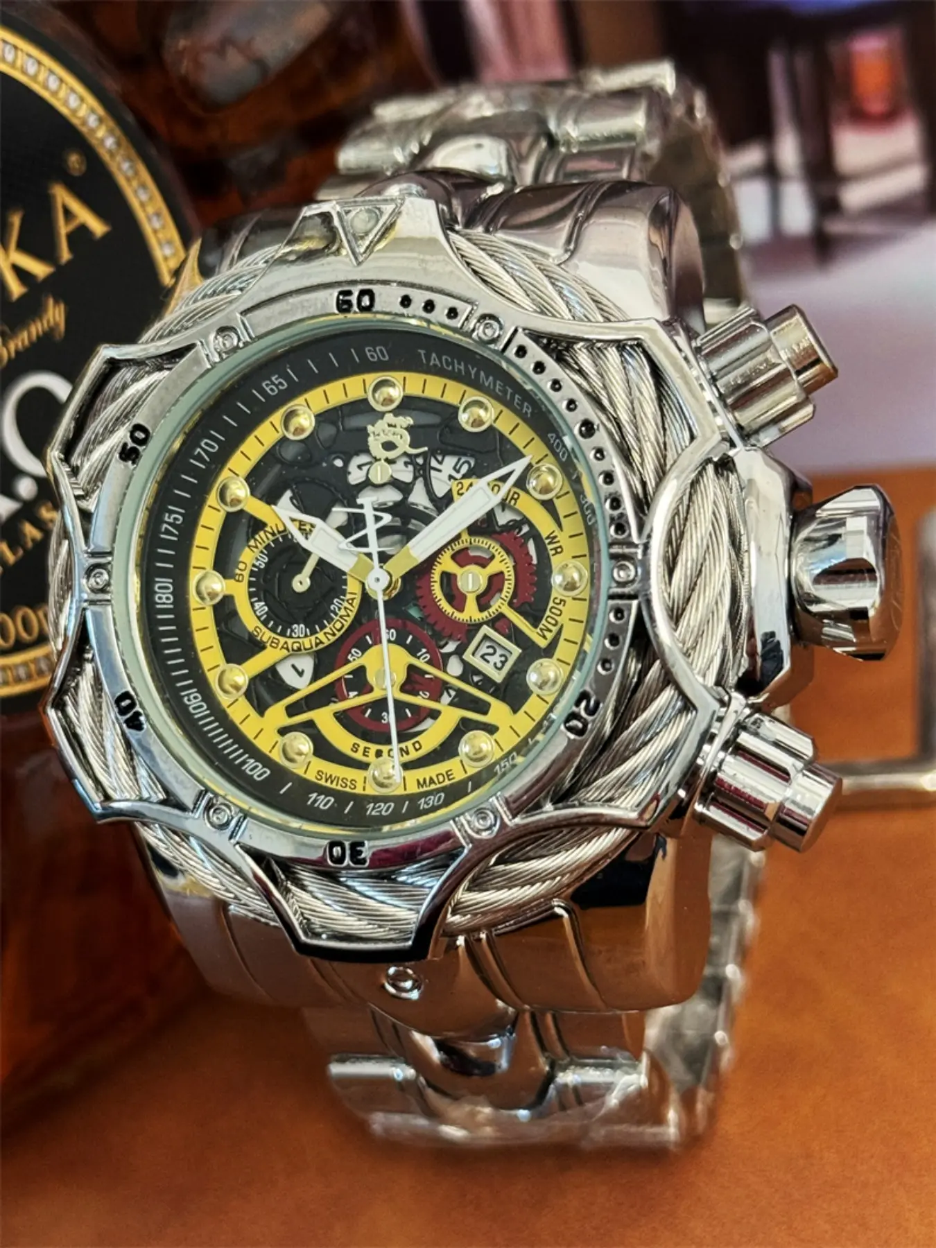 Luxury Men's Watch High Aesthetic Light Luxury Fashion Casual Versatile Punk Style Stainless Steel Large Dial Gift Box Included High End Watch
