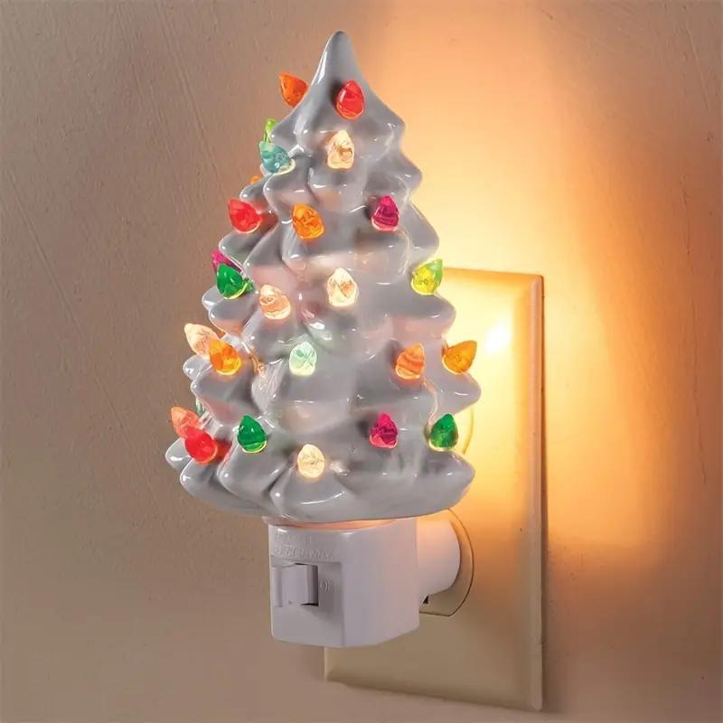 Christmas Tree Night Light, Resin Decoration Lamp with Colorful Bulbs, 360 Degree Rotating Plug, Switch Included, Home Bathroom Bedroom Decor, Indoor Decorative Light