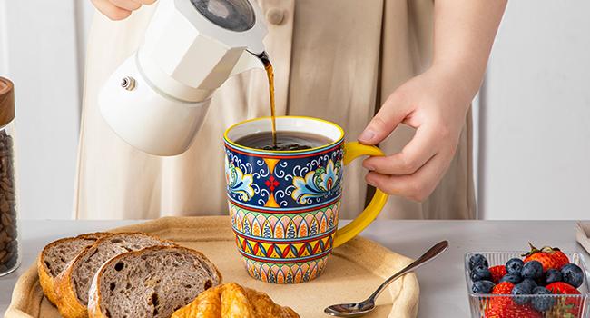 vancasso Simi 16 Oz/12 Oz Multicolor Porcelain Cups for Latte, Hot Tea, Cappuccino, Cocoa, Soup, Dishwasher, Microwave Safe, Set of 6 Ceramic Drinkware Stylish Drinkware Coffee