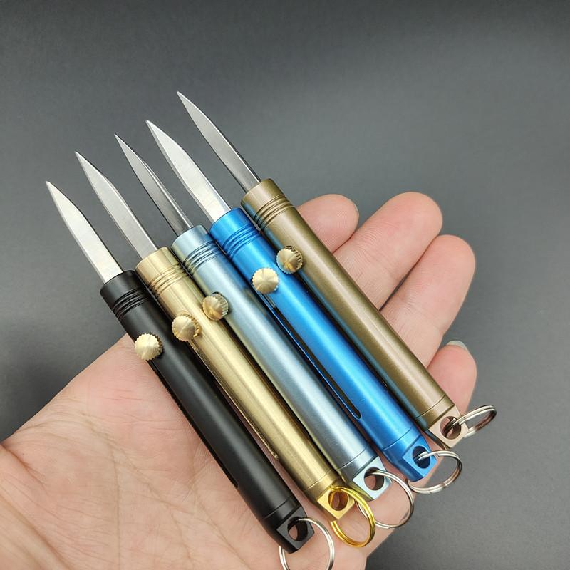 Mini Brass Push-Pull Knife Keychain, Sharp Camping Hiking Outdoor Fishing Tool, Daily Carry Pocket Knife, Durable & Portable Design, Outdoor Multifunctional Tools