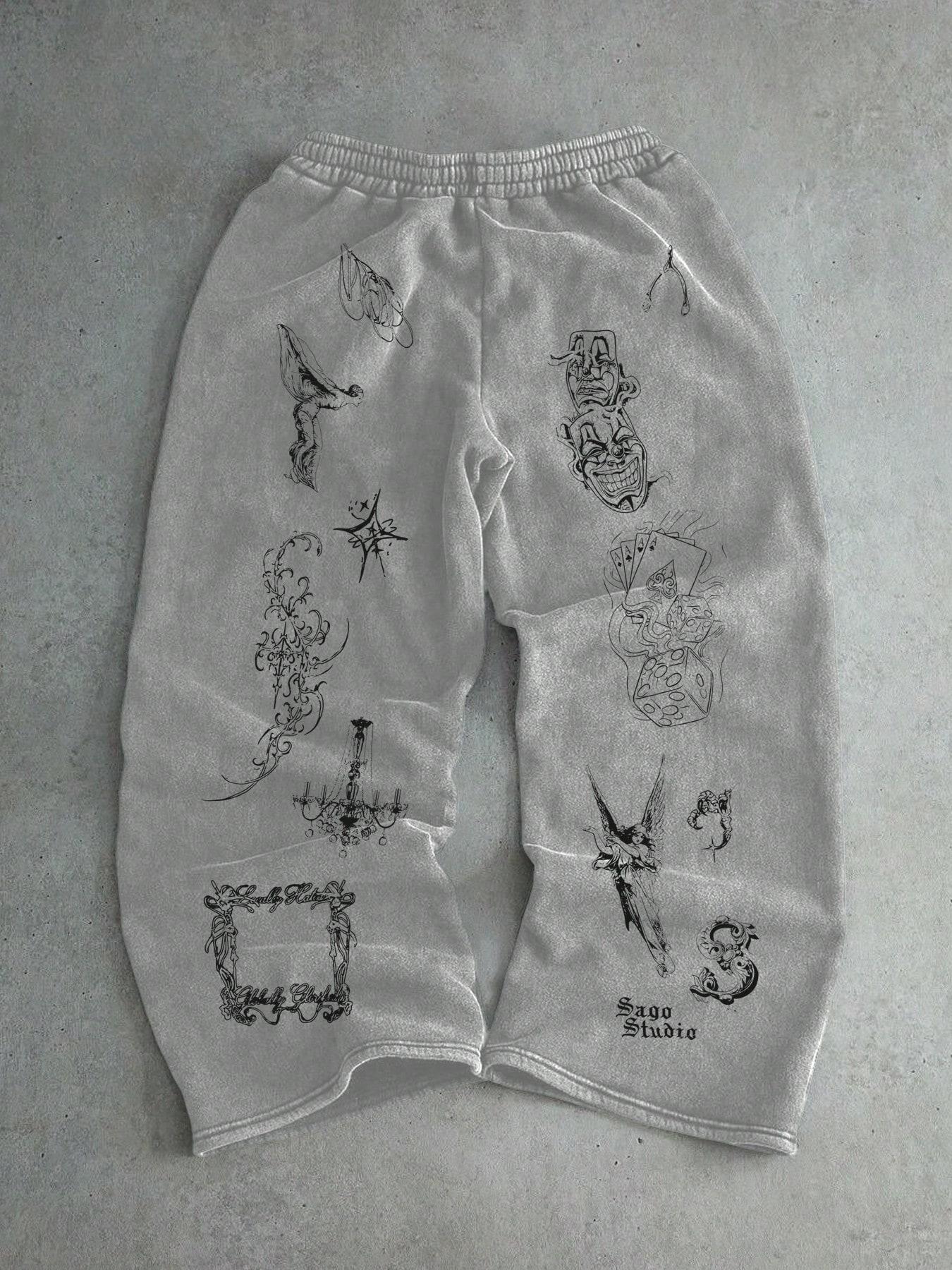 Men's Sporty Street Style Sweatpants, Angel Skull Clown Graphic Print ...