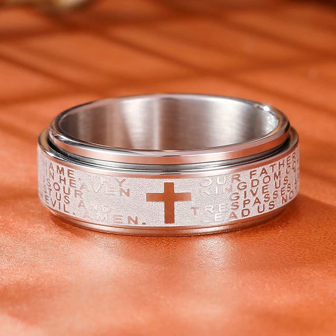 Stainless Steel Anxiety Rings For Men Women Christian Cross Religious Spinner Chain Rings Anti Stress Retro Amulet Jewelry