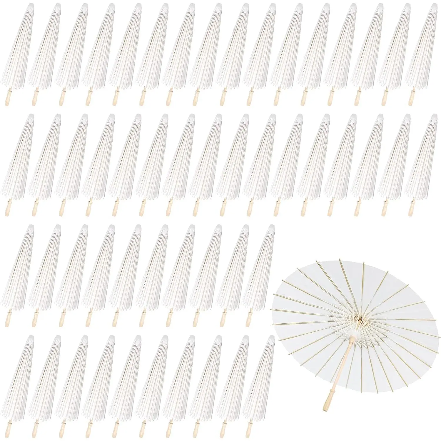 50-Pack 33in White Paper Parasols - Chinese Japanese Oiled Umbrellas for Bridal Events, DIY Painting Crafts, Wedding Decor & Photography Props (Multiple Packs Available)