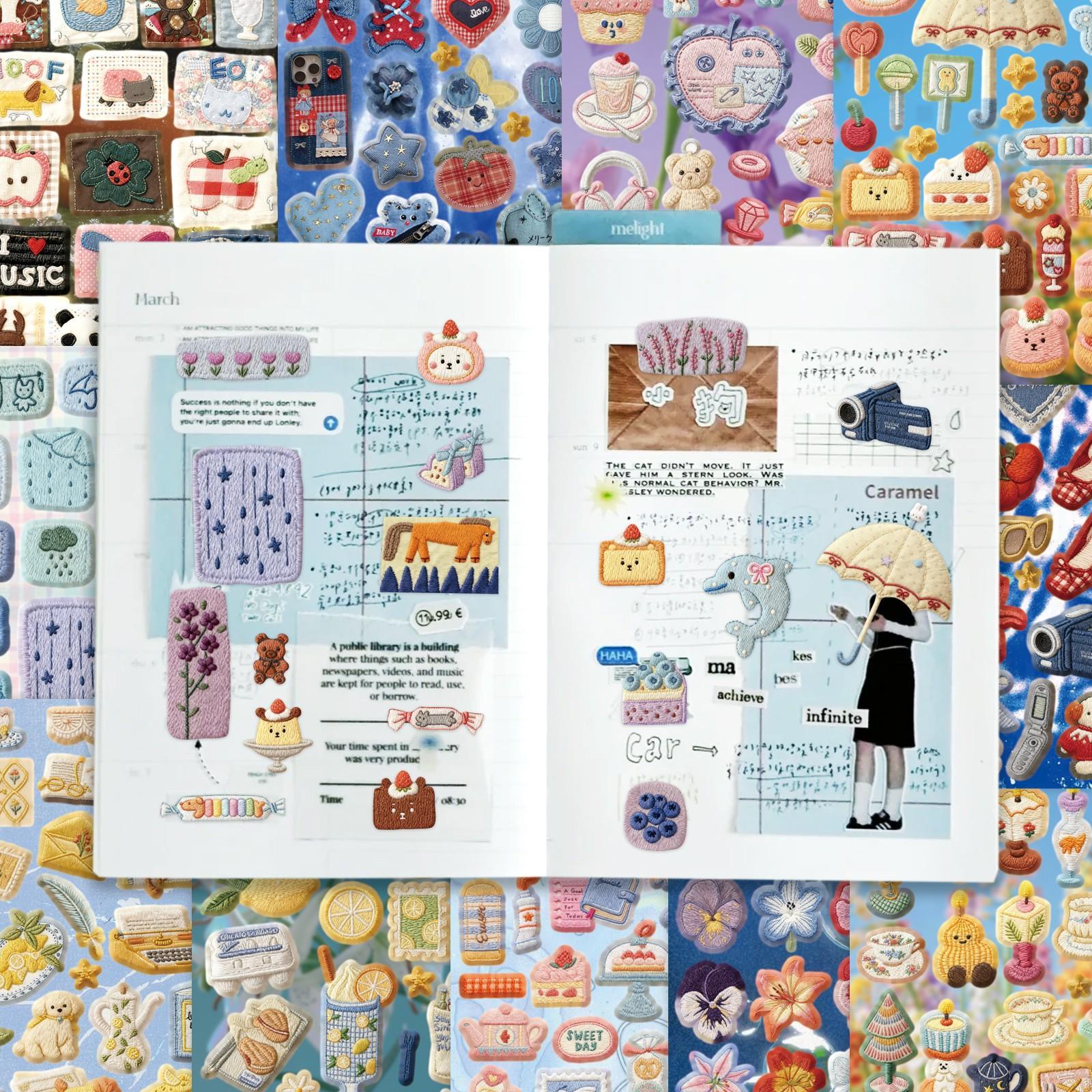 Vintage Cute Embroidered Sticker Set, Decorative Stickers, 680 Pieces, Perfect for Adult Use, Ideal for Sticker Records and Scrapbooking, Handmade, Random Covers, Vintage Versatile